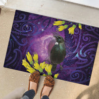 New Zealand Tui Bird Matariki Rubber Doormat Kowhai Flower Silver Fern Galaxy Maori Pattern LT22 - Polynesian Pride