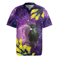 New Zealand Tui Bird Matariki Rugby Jersey Kowhai Flower Silver Fern Galaxy Maori Pattern