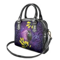 New Zealand Tui Bird Matariki Shoulder Handbag Kowhai Flower Silver Fern Galaxy Maori Pattern