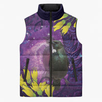 New Zealand Tui Bird Matariki Sleeveless Puffer Jacket Kowhai Flower Silver Fern Galaxy Maori Pattern