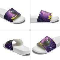 New Zealand Tui Bird Matariki Slide Sandals Kowhai Flower Silver Fern Galaxy Maori Pattern