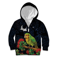 New Zealand Kakapo Matariki Personalised Kid Hoodie Pohutukawa Flower Galaxy Maori Pattern