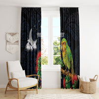 New Zealand Kakapo Matariki Personalised Window Curtain Pohutukawa Flower Galaxy Maori Pattern