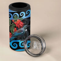Tui Bird Kakabeak New Zealand 4 in 1 Can Cooler Tumbler Clianthus Galaxy Maori Koru Pattern