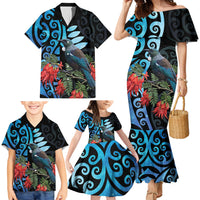 Tui Bird Kakabeak New Zealand Family Matching Mermaid Dress and Hawaiian Shirt Clianthus Galaxy Maori Koru Pattern LT22 - Polynesian Pride
