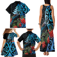 Tui Bird Kakabeak New Zealand Family Matching Tank Maxi Dress and Hawaiian Shirt Clianthus Galaxy Maori Koru Pattern LT22 - Polynesian Pride