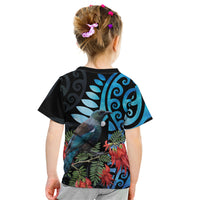 Tui Bird Kakabeak New Zealand Kid T Shirt Clianthus Galaxy Maori Koru Pattern