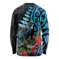 Tui Bird Kakabeak New Zealand Long Sleeve Shirt Clianthus Galaxy Maori Koru Pattern