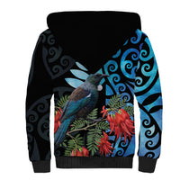 Tui Bird Kakabeak New Zealand Sherpa Hoodie Clianthus Galaxy Maori Koru Pattern