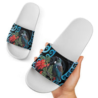 Tui Bird Kakabeak New Zealand Slide Sandals Clianthus Galaxy Maori Koru Pattern