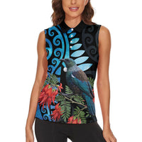 Tui Bird Kakabeak New Zealand Women Sleeveless Polo Shirt Clianthus Galaxy Maori Koru Pattern LT22 - Polynesian Pride