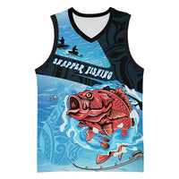 Personalised Snapper Fishing New Zealand Basketball Jersey Tamure Fish Hook Maori Pattern