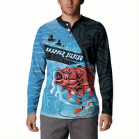 Personalised Snapper Fishing New Zealand Button Sweatshirt Tamure Fish Hook Maori Pattern