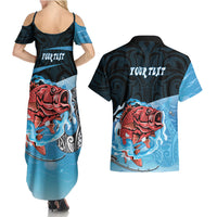 Personalised Snapper Fishing New Zealand Couples Matching Summer Maxi Dress and Hawaiian Shirt Tamure Fish Hook Maori Pattern LT22 - Polynesian Pride