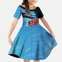 Personalised Snapper Fishing New Zealand Family Matching Tank Maxi Dress and Hawaiian Shirt Tamure Fish Hook Maori Pattern LT22 Daughter's Dress Blue - Polynesian Pride