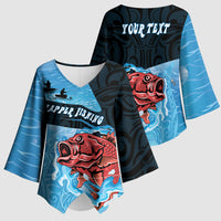 Personalised Snapper Fishing New Zealand Kimono Sleeve Blouse Tamure Fish Hook Maori Pattern