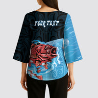 Personalised Snapper Fishing New Zealand Kimono Sleeve Blouse Tamure Fish Hook Maori Pattern