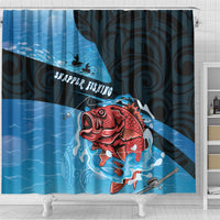 Snapper Fishing New Zealand Shower Curtain Tamure Fish Hook Maori Pattern
