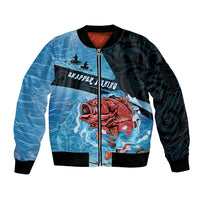 Personalised Snapper Fishing New Zealand Sleeve Zip Bomber Jacket Tamure Fish Hook Maori Pattern