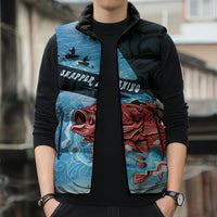 Personalised Snapper Fishing New Zealand Sleeveless Puffer Jacket Tamure Fish Hook Maori Pattern