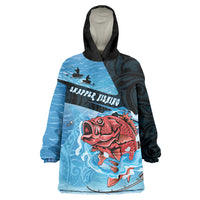Personalised Snapper Fishing New Zealand Wearable Blanket Hoodie Tamure Fish Hook Maori Pattern