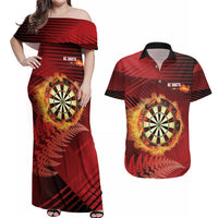 Personalised Darts New Zealand Couples Matching Off Shoulder Maxi Dress and Hawaiian Shirt Silver Fern Red Color LT22 Red - Polynesian Pride