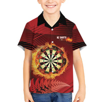 Personalised Darts New Zealand Family Matching Tank Maxi Dress and Hawaiian Shirt Silver Fern Red Color LT22 Son's Shirt Red - Polynesian Pride