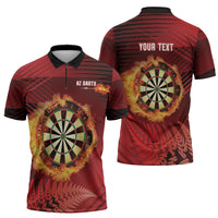 Personalised Darts New Zealand Zipper Polo Shirt Silver Fern Red Color
