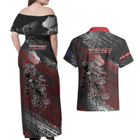 Personalised Cycling New Zealand Couples Matching Off Shoulder Maxi Dress and Hawaiian Shirt Aotearoa Pride Sportswear LT22 - Polynesian Pride