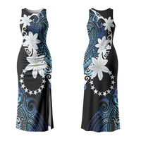 Cook Islands Maori Language Week Couples Matching Tank Maxi Dress and Hawaiian Shirt Tiare Maori Kuki Airani Blue Pattern