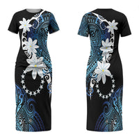 Cook Islands Maori Language Week Family Matching Short Sleeve Bodycon Dress and Hawaiian Shirt Tiare Maori Kuki Airani Blue Pattern