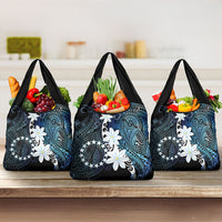 Cook Islands Maori Language Week Grocery Bag Tiare Maori Kuki Airani Blue Pattern
