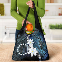 Cook Islands Maori Language Week Grocery Bag Tiare Maori Kuki Airani Blue Pattern