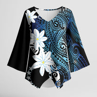 Cook Islands Maori Language Week Kimono Sleeve Blouse Tiare Maori Kuki Airani Blue Pattern