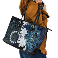 Cook Islands Maori Language Week Leather Tote Bag Tiare Maori Kuki Airani Blue Pattern