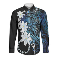 Cook Islands Maori Language Week Long Sleeve Button Shirt Tiare Maori Kuki Airani Blue Pattern