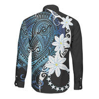 Cook Islands Maori Language Week Long Sleeve Button Shirt Tiare Maori Kuki Airani Blue Pattern