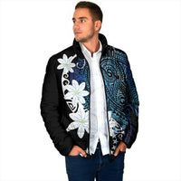 Cook Islands Maori Language Week Padded Jacket Tiare Maori Kuki Airani Blue Pattern