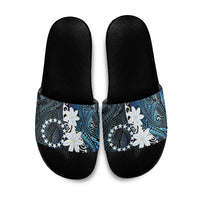 Cook Islands Maori Language Week Slide Sandals Tiare Maori Kuki Airani Blue Pattern