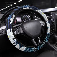 Cook Islands Maori Language Week Steering Wheel Cover Tiare Maori Kuki Airani Blue Pattern