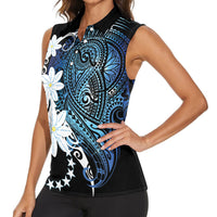 Cook Islands Maori Language Week Women Sleeveless Polo Shirt Tiare Maori Kuki Airani Blue Pattern