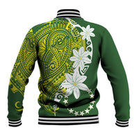Cook Islands Maori Language Week Baseball Jacket Tiare Maori Kuki Airani Green Pattern