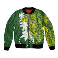 Cook Islands Maori Language Week Bomber Jacket Tiare Maori Kuki Airani Green Pattern