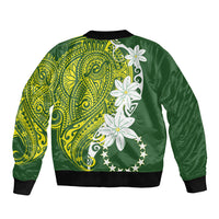 Cook Islands Maori Language Week Bomber Jacket Tiare Maori Kuki Airani Green Pattern