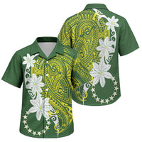 Cook Islands Maori Language Week Family Matching Off Shoulder Maxi Dress and Hawaiian Shirt Tiare Maori Kuki Airani Green Pattern