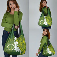Cook Islands Maori Language Week Grocery Bag Tiare Maori Kuki Airani Green Pattern