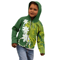 Cook Islands Maori Language Week Kid Hoodie Tiare Maori Kuki Airani Green Pattern