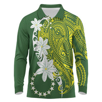Cook Islands Maori Language Week Long Sleeve Polo Shirt Tiare Maori Kuki Airani Green Pattern