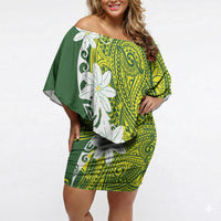 Cook Islands Maori Language Week Off Shoulder Short Dress Tiare Maori Kuki Airani Green Pattern