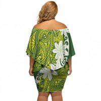 Cook Islands Maori Language Week Off Shoulder Short Dress Tiare Maori Kuki Airani Green Pattern